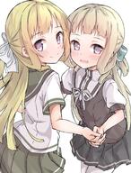 2girls black_skirt blonde_hair blush bow brown_shirt child closed_mouth clothing commentary_request d eyebrows eyebrows_visible_through_hair eyes face facial_expression female green_bow hair hand_holding high_resolution highres holding_hands kawai_ritsu_(rits_meg) lolibooru.moe long_hair multiple_females multiple_girls nogi_sonoko open_mouth open_smile pixiv_27790467 pleated_skirt puffy_short_sleeves puffy_sleeves purple_eyes rits_(apud8788) safe sailor_uniform sankaku sanshuu_middle_school_uniform school_uniform schoolgirl_uniform serafuku shinju-kan_uniform shirt short short_sleeves skirt sleeves smile striped striped_bow time_paradox uniform very_long_hair washio_sumi_wa_yuusha_de_aru white_bow white_shirt young yuuki_yuuna_wa_yuusha_de_aru yuusha_de_aru // 1552x2048 // 614.0KB