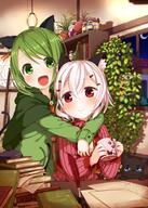 2_girls 2girls albino animal_ears animal_tail blue_eyes blush book book_(books) cat cat_ears cat_girl cat_tail cup d desk ears explicit eyes face facial_expression feline female garrison_cap girl green_eyes green_hair hair hair_ornament hairclip hana_(muku) high_resolution hug hug_from_behind inkwell mammal mug muku_(muku-coffee) multiple_females multiple_girls neko nekomimi open_mouth open_smile original original_character paper paw_print pixiv_35547293 plant potted_plant print_mug quill red_eyes ribbed_clothes safe sankaku_channel shiro_(muku) short_hair silver_hair smile tail tall_image white_hair yande.re むく シロ ハナ 休憩中 // 1295x1812 // 2.1MB