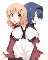 2_females 2girls back-to-back bangs blonde_hair blue_hair blush brown_eyes brown_hair chata_maru_(irori_sabou) chatamaru_(irori_sabou) clothing crossed_arms dress duo explicit eyes female furutani_himawari hair hair_ornament hairband hairclip headband long_sleeves looking_back medium_hair medium_length_hair multiple_females multiple_girls nanamori_school_uniform o oomuro_sakurako open_mouth pixiv_23900107 safe sailor_dress sakurako_oomuro sankaku_channel school_uniform schoolgirl_uniform serafuku short short_over_long_sleeves short_sleeves simple_background sleeves straight_bangs tied_hair twintails uniform white_background yuru_yuri さくひま // 807x1000 // 91.6KB