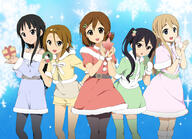 (akutamu) 5_females 5girls akiyama_mio asymmetrical_hair black_eyes black_hair blonde_hair blue_eyes box brown_eyes brown_hair christmas_outfit cookie dress eyes face facial_expression female food gift group hair hair_ornament hair_tie hairband hairpin happy hirasawa_yui jewelry k-on! kisuke kisuke_(akutamu) kotobuki_tsumugi legwear long_hair multiple_females multiple_girls nakano_azusa pantyhose ponytail ribbon safe santa_costume short_hair shorts side_ponytail smile snow snowman standing standing_position star star_(symbol) stars sweets tainaka_ritsu thigh-highs thighhighs tied_hair tree twintails wreath yellow_eyes // 1000x725 // 344.7KB