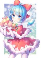 1_female ahoge bangs bell blue_eyes blue_hair blue_wings blurry blurry_background blush bow box brown_mittens capelet christmas cirno closed_mouth commentary_request depth_of_field detached_wings dress eyebrows eyebrows_visible_through_hair eyes face facial_expression female fur fur-trimmed_capelet fur-trimmed_dress fur-trimmed_mittens fur_trim gift gift_box girl green_bow hair hair_bow holding holding_gift ice ice_wings legwear lolibooru.moe long_sleeves looking_at_viewer mittens pantyhose pjrmhm_coa red_bow red_capelet red_dress safe short_hair single smile solo standing_position tall_image touhou white_legwear white_pantyhose wings // 715x1000 // 566.8KB