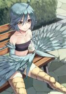 1_female 1girl ahoge atsuyah0310 bandeau bangs bare_shoulders bench bird_person blue_hair blue_wings bra breasts brown_eyes clavicle closed_mouth clothing collarbone commentary day denim denim_shorts exposed_shoulders face facial_expression fagi fagi_(kakikaki) fagikakikaki fanart fanart_from_pixiv feathered_wings feathers female food golden_eyes hair harpy ice_cream ice_cream_cone looking_at_viewer md5_mismatch monster monster_girl monster_musume_no_iru_nichijou neck outdoors outside papi papi_(monster_musume) papi_(monster_musume_no_iru_nichijou) pixiv_20973893 pixiv_85852225 pixiv_id_20973893 revision safe sankaku sankaku_channel short_hair short_shorts shorts shoulders sitting sitting_on_bench smile solo sweets talons tube_top tubetop wings yellow_eyes ふぁぎ パピ パピ(モンスター娘のいる日常) // 714x1010 // 950.0KB