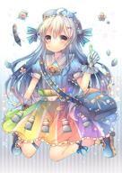 1_female ahoge arm_up bag belt bent_knee_(knees) beret blue_gloves blue_hair blush bobby_pin brown_eyes brush coa@コミティアe50b eraser explicit eyes face facial_expression female flower_(flowers) flower_(symbol) footwear frills frilly_skirt fringe full_body girl gloves gradient_hair hair_between_eyes hair_ornament hairclip hat headwear holding jumping loli long_hair looking_at_viewer mechanical_pencil multicolored_hair orange_eyes original paint paintbrush palette payot pencil petals pixiv-tan pixiv_2520711 pixiv_46170043 pixivたん pjrmhm_coa point_of_view polka_dot puffy_sleeves ribbon_(ribbons) safe shiroyagisannkara shoes short_sleeves shoulder_bag silver_hair single skirt smile socks solo star_(symbol) striped_background tall_image white_socks x_hair_ornament // 706x1000 // 787.6KB