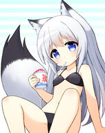 1_female 1girl absurd_resolution animal_ear_fluff animal_ears animal_tail bikini black_bikini black_swimsuit blue_eyes breasts clothing ears eyes female fox_ears fox_girl fox_tail high_resolution kitsunemimi long_hair looking_at_viewer mogura2009 mouth_hold navel original safe shaved_ice silver_hair sitting small_breasts solo stomach swimsuit swimwear tail thighs very_high_resolution white_hair // 1900x2400 // 1010.7KB