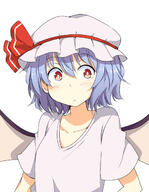 1_female 1girl 3 < bat_wings blue_hair blush bright_pupils chata_maru_(irori_sabou) clothing explicit eyebrows eyebrows_visible_through_hair eyes female hair hat headwear high_resolution highres lavender_hair lolibooru.moe pixiv_69440836 red_eyes remilia_scarlet safe sankaku_channel shirt short short_hair short_sleeves simple_background sleeves t-shirt touhou upper_body v-neck white_background white_pupils wings 東方ワンドロ詰め合わせ // 1019x1309 // 128.7KB