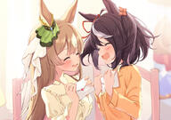 2girls animal_ears bangs blush bow brown_hair closed_eyes clothing commentary_request d ear_ribbon ears eyebrows eyebrows_visible_through_hair face facial_expression facing_another female frilled_shirt_collar frills hair hair_ornament hands_up high_resolution holding holding_letter horse_ears horse_girl kitasan_black_(umamusume) letter long_hair long_sleeves love_letter medium_length_hair multicolored_hair multiple_females open_mouth orange_shirt saboten_mushi safe satono_diamond_(umamusume) shirt smile streaked_hair uma_musume_pretty_derby umamusume upper_body white_hair yellow_shirt いい笑顔です またデジタル殿が死んでおられるぞ ウマ娘プリティーダービー1000users入り ウマ娘プリティーダービー5000users入り ウマ娘百合ティーダービー キタサト キタサンブラック(ウマ娘) ラブレター 二股 尊死 恋するウマ娘たち 🌵さぼてんむし🌵 // 2000x1411 // 2.0MB