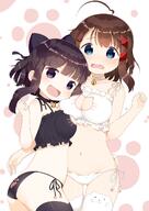 2_females 2girls >d ahoge animal_band_legwear animal_ear_legwear animal_lingerie ass back-print_panties bell bell_choker black_bra black_hair black_panties black_underwear blue_eyes blush bodily_fluids bow bra breast_press breasts brown_hair cat_band_legwear cat_cutout cat_ear_legwear cat_ear_panties cat_keyhole_bra cat_lingerie cheek_to_breast choker cleavage cleavage_cutout clothing clothing_cutout d explicit eyes face facial_expression female from_side hair hair_bow hair_clip hair_ornament hair_ribbon hairclip hand_on_another's_hip hebime_sayoko high_resolution highres ikutsuki_kokoro in_profile jewelry jingle_bell keyhole_bra large_breasts lesbian lingerie looking_at_viewer male matching_outfit meme_attire muku_(muku-coffee) multiple_females multiple_girls navel neck_bell necklace nyoroko_no_namahousou! open_mouth open_smile original panties paw_print pixiv_54983628 point_of_view print_panties purple_eyes questionable ribbon safe sankaku_channel short_hair side-tie side-tie_panties smile stomach tears underwear underwear_only v-shaped_eyebrows wavy_mouth white_bra white_panties white_underwear yuri むく ニョロ子の生放送! ニョロ生! 望月こころ 猫ランジェリーさよここ 蛇目小夜子 // 877x1239 // 574.9KB