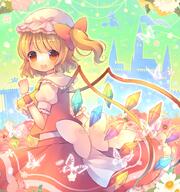 2girls arthropod blonde_hair blush bonnet bug building butterfly castle crystal eyes face facial_expression female flandre_scarlet flower flower_(flowers) fringe girl hair hat headwear insect kirisame_marisa looking_at_viewer multiple_females one_side_up open_mouth pjrmhm_coa ponytail red_eyes safe short_hair side_ponytail silhouette single skirt skirt_set smile tall_image tied_hair touhou wings // 940x1000 // 1.0MB