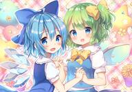 2girls bad_id bad_pixiv_id bangs blue_bow blue_eyes blue_hair blush bow cirno collaboration commentary_request daiyousei eyebrows eyebrows_visible_through_hair eyes face facial_expression female flower green_hair hair hair_bow heart high_resolution highres honoka_(moe-moeko) honoka_chiffon ice ice_wings interlocked_fingers lolibooru.moe looking_at_viewer moe-moeko multiple_females multiple_girls open_mouth pattern pjrmhm_coa plaid plaid_background point_of_view ponytail puffy_short_sleeves puffy_sleeves safe short short_hair short_sleeves side_ponytail sleeves smile star star_(symbol) tied_hair touhou wings 大ちゃん 大チル 萌香🐰 // 1979x1376 // 650.7KB