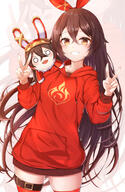 1_female amber_(genshin_impact) bangs baron_bunny baron_bunny_(genshin_impact) blush brown_hair buckle chibi cowboy_shot creature creature_on_shoulder d double_peace_sign drawstring eyes face facial_expression female garter genshin_impact goggles hair hair_between_eyes hair_ornament hair_ribbon hood hood_down hoodie legwear long_sleeves looking_at_viewer meruna meruna7 nahanmin o_o on_shoulder open_mouth open_smile orange_eyes questionable red_hoodie red_legwear red_ribbon ribbon safe sankaku_channel smile teeth thigh-highs thigh_strap thighhighs thighs v v-shaped_eyebrows yande.re zettai_ryouiki zoom_layer アンバー パーカー 安柏 // 2424x3733 // 4.5MB