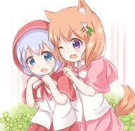 10s 2girls ;o >;o animal_ears animal_tail araki495 blue_eyes blue_hair capelet ears explicit eyes fang female gelbooru gochiusa gochuumon_wa_usagi_desu_ka gochuumon_wa_usagi_desu_ka? hair hair_ornament hairclip hood hooded_capelet hoto_cocoa kafuu_chino little_red_riding_hood lolibooru.moe multiple_females multiple_girls one_eye_closed open_mouth orange_hair pixiv_63916310 pixiv_89056 purple_eyes safe short_hair tail v-shaped_eyebrows wolf_ears wolf_tail x_hair_ornament たべちゃうぞ～♪ 理紅 // 691x669 // 409.4KB