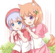 10s 2_females 2girls ;o >;o animal_ears animal_tail araki495 blue_eyes blue_hair capelet ears explicit eyes fang female gelbooru gochiusa gochuumon_wa_usagi_desu_ka gochuumon_wa_usagi_desu_ka? hair hair_ornament hairclip hood hooded_capelet hoto_cocoa kafuu_chino little_red_riding_hood lolibooru.moe multiple_females multiple_girls one_eye_closed open_mouth orange_hair pixiv_63916310 pixiv_89056 purple_eyes safe short_hair tail v-shaped_eyebrows wolf_ears wolf_tail x_hair_ornament たべちゃうぞ～♪ 理紅 // 691x669 // 409.4KB