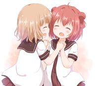 2girls ^_^ ahoge akaza_akari araki495 bangs blush brown_dress brown_hair brown_sailor_collar closed_eyes clothing commentary_request d danbooru double_bun dress explicit eyebrows eyebrows_visible_through_hair eyes_closed face facial_expression facing_another facing_viewer female gelbooru hair hair_between_eyes hair_bun hair_intakes hand_holding hands_up holding_hands interlocked_fingers light_brown_hair multiple_females multiple_girls nanamori_school_uniform oomuro_sakurako open-mouth_smile open_mouth pixiv_69831040 pixiv_89056 pleated_dress red_hair safe sailor_collar school_uniform short short_sleeves side_bun sleeves smile tied_hair uniform white_dress yuru_yuri きゃっきゃ 理紅 // 1088x978 // 590.9KB