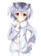 10s 1_female < animal_ears arm_up blush brown_eyes coat cowboy_shot explicit eyes female fringe frown fur fur_collar fur_trim girl gradient_hair grey_hair hair hair_between_eyes hand_on_hip head_wings hips kedama_(kedama_akaza) kemono_friends legwear long_sleeves looking_at_viewer multicolored_hair northern_white-faced_owl_(kemono_friends) pantyhose point_of_view pom_pom_(clothes) safe short_hair simple_background single solo standing standing_position tall_image white_background white_coat white_legwear white_pantyhose wings winter_clothes yellow_eyes // 770x1050 // 419.7KB