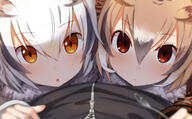 10s 2_girls 2girls anthropomorphism blush brown_eyes brown_hair clip_studio_paint close-up commentary commentary_request depth_of_field eurasian_eagle-owl_(kemono_friends) eurasian_eagle_owl eurasian_eagle_owl_(kemono_friends) explicit eyebrows eyebrows_visible_through_hair eyes female fringe fur fur_collar fur_trim girl greatmosu grey_hair hair hair_between_eyes head_wings highres jacket kemono_friends looking_at_viewer mosu_(pixiv_6271779) multicolored_hair multiple_females multiple_girls northern_white-faced_owl northern_white-faced_owl_(kemono_friends) o open_mouth orange_eyes pixiv_61792388 point_of_view pov red_eyes safe sankaku sankaku_channel short_hair siblings spoon twins upturned_eyes wallpaper white_hair wide_image wings zipper としょかんコンビ アフリカオオコノハズク(けものフレンズ) コノハ博士 フクロウコンビとの生活 ミミちゃん助手 ワシミミズク(けものフレンズ) // 2488x1547 // 1.8MB