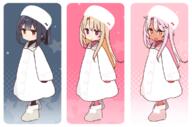 3_females black_hair blonde_hair blush brown_skin chloe_von_einzbern dark_skin eyes fate fategrand_order fatekaleid_liner_prisma_illya female hair illyasviel_von_einzbern lolibooru.moe long_hair miyu_edelfelt multiple_females purple_eyes purple_hair safe short_hair simple_background star_(symbol) winter_clothes yellow_eyes yoru_nai // 1152x760 // 427.3KB