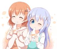 2girls araki495 bangs blue_dress blue_eyes blue_hair blush brown_dress brown_hair closed_mouth clothing collar collared_shirt commentary_request dress dress_shirt eating eyebrows eyebrows_visible_through_hair eyes female flying_sweatdrops food gochuumon_wa_usagi_desu_ka? hair hair_between_eyes hair_ornament hairclip holding holding_food hoto_cocoa kafuu_chino lolibooru.moe long_hair long_sleeves mochi multiple_females multiple_girls one_eye_closed safe sailor_collar shirt sleeveless sleeveless_dress t very_long_hair white_sailor_collar white_shirt x_hair_ornament // 1200x1031 // 717.0KB