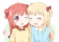 2girls ;o ^_^ ahoge akaza_akari araki495 atfbooru.ninja blonde_hair bow cheek-to-cheek cheek_to_cheek child closed_eyes commentary_request d double_bun eyes face facial_expression female hair hair_bow hair_bun hair_ornament heads_together loli lolibooru.moe multiple_females multiple_girls one_eye_closed open_mouth pixiv_46149214 pixiv_89056 purple_eyes red_hair safe smile tied_hair toshinou_kyouko young younger yuru_yuri すりすり 理紅 // 782x566 // 292.4KB