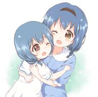 2girls age_difference araki495 blue_hair braid brown_eyes casual collarbone commentary_request d explicit eyebrows eyes face facial_expression female furutani_himawari furutani_kaede hair hairband height_difference hug multiple_females multiple_girls neck one_eye_closed open_mouth pixiv_63401892 pixiv_89056 safe siblings sisters smile thick_eyebrows tied_hair yuru_yuri お姉ちゃんおめでとー！ 理紅 // 759x752 // 376.4KB