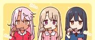 3girls black_hair blonde_hair brown_eyes brown_skin brushing_teeth chloe_von_einzbern commentary_request dark-skinned_female dark_skin eyes fate fatekaleid_liner_prisma_illya female hair illyasviel_von_einzbern lolibooru.moe looking_at_viewer minazuki_(kancolle) minazuki_(kantai_collection) miyu_edelfelt multiple_females nightwear orange_eyes pajamas pink_hair red_eyes safe teeth toothbrush upper_body yoru_nai // 1120x476 // 99.1KB