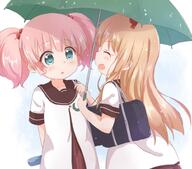 2girls ^_^ aqua_eyes araki495 bag bangs blush bow brown_dress brown_sailor_collar closed_eyes clothing commentary_request d danbooru dress explicit eyebrows eyebrows_visible_through_hair face facial_expression facing_another female gelbooru green_umbrella hair hair_bobbles hair_bow hair_ornament holding holding_object holding_umbrella light_brown_hair long_hair looking_at_another multiple_females multiple_girls nanamori_school_uniform open_mouth pink_hair pixiv_69919589 pixiv_89056 pleated_dress profile red_bow safe sailor_collar school_bag school_uniform shared_umbrella short short_sleeves sleeves smile tied_hair toshinou_kyouko twintails umbrella uniform very_long_hair wet white_dress yoshikawa_chinatsu yuru_yuri 理紅 隠しちゃった // 1001x879 // 760.5KB