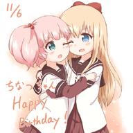 11_aspect_ratio 2girls araki495 atfbooru.ninja blonde_hair booru bow cheek-to-cheek cheek_to_cheek clothing double_bun female hair hair_bobbles hair_bow hair_bun hair_ornament happy_birthday heads_together loli lolibooru.moe multiple_females multiple_girls nanamori_school_uniform one_eye_closed pink_hair pixiv_59817268 pixiv_89056 safe sailor_uniform school_uniform schoolgirl_uniform serafuku tied_hair toshinou_kyouko uniform yoshikawa_chinatsu young yuru_yuri ちなつちゃんはぴば 理紅 // 839x840 // 475.3KB