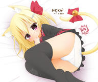 1_female 2d_art animal_ear_fluff animal_ears animal_tail ass bangs bed_sheet bell black_legwear black_shirt blonde_dog_girl_(ri-net) blonde_hair blush bow cat_ears cat_tail catgirl clothes_writing clothing commentary_request covered_mouth ears eyebrows eyebrows_visible_through_hair eyes feet_out_of_frame feline_characteristics female fish_hair_ornament frilled_sailor_collar frilled_skirt frills glint hair hair_between_eyes hair_ornament high_resolution jingle_bell legwear long_hair long_sleeves looking_at_viewer lying no_shoes on_side original original_character panties pattern pixiv_86839 pixiv_95715824 plaid plaid_sailor_collar plaid_skirt purple_eyes red_bow red_skirt ri-net ri-net（りね） rinechun romaji_text safe sailor_collar shirt skirt solo tail tail_bell tail_bow tail_ornament thighhighs underwear white_panties white_underwear ねこちゃん // 1800x1500 // 849.4KB