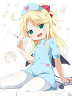 1624244314935 1_female 1girl 2d_art arm_support bangs bent_knees black_wings blonde_hair blue_dress blue_headwear bow clipboard clothing commentary commentary_request demon demon_girl demon_tail demon_wings dress eyebrows eyebrows_visible_through_hair eyes female green_eyes hair hair_bow hair_ornament hat headwear high_resolution highres himesaka_noa holding holding_syringe legwear long_hair makuran no_shoes nurse nurse_cap pantyhose parted_bangs pixiv_899657 pixiv_93244833 ponytail puffy_short_sleeves puffy_sleeves questionable red_bow safe sankaku shadow short short_sleeves simple_background sitting skyme sleeves solo syringe tail thick_eyebrows tied_hair wariza watashi_ni_tenshi_ga_maiorita! white_background white_legwear wings のあちゃ ｍ－くん // 1200x1600 // 163.9KB