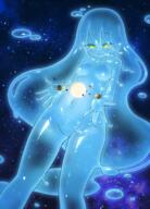 1girl blue_hair blue_sclera blue_skin colored_sclera colored_skin completely_nude curss eyes_visible_through_hair female giant giantess goo_girl hair_between_eyes high_resolution jupiter_(planet) long_hair monster_girl nude original saturn_(planet) slime slime_monster smile solar_system space star_(sky) sun very_long_hair yellow_eyes // 1471x2048 // 3.7MB
