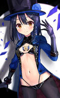 1_female 1girl armwear bangs bikini black_bikini black_gloves black_hair black_headwear black_swimsuit blue_coat blush breasts brown_eyes brown_legwear charlotte_corday_(fate) charlotte_corday_(swimsuit_caster)_(fate) charlotte_corday_(swimsuit_caster)_(fate)_(cosplay) clothing coat commentary cosplay elbow_gloves eyes face facial_expression fate fategrand_order fatekaleid_liner_prisma_illya fate_(series) fate_kaleid_liner_prisma_illya female gloves hair hair_ornament hairclip hat headwear highres jewelry legwear lolibooru.moe long_hair long_sleeves looking_at_viewer magical_sapphire micro_bikini miyu_edelfelt navel necklace open_clothes open_coat pan_korokorosuke pantyhose pendant questionable safe small_breasts smile solo stomach swimsuit swimwear terte top_hat パンコロコロスケ プリズマ☆イリヤ500users入り 夢幻召喚 水着コルデー美遊ちゃん // 893x1467 // 1.1MB