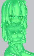 blush breasts colored_skin curss eyes goo_girl green_eyes green_hair green_skin hair high_resolution long_hair monster_girl navel nippleless_bare_chest no_nipples nude safe slime slime_girl slime_monster small_breasts stomach // 879x1439 // 122.9KB