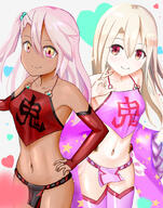 2girls 3 bangs bare_shoulders black_fundoshi blush breasts chinese_clothes chloe_von_einzbern closed_mouth collarbone cosplay danbooru dark-skinned_female dark_skin detached_sleeves dudou explicit eyes face facial_expression fate fategrand_order fatekaleid_liner_prisma_illya fate_(series) fate_grand_order fate_kaleid_liner_prisma_illya female fundoshi hair hair_between_eyes hair_bobbles hair_ornament hand_on_hip heart high_resolution highres hips illyasviel_von_einzbern japanese_clothes legwear long_hair looking_at_viewer multiple_females multiple_girls navel neck one_side_up orange_eyes pan_korokorosuke pink_fundoshi pink_hair pink_legwear pixiv_77472843 point_of_view red_eyes safe sankaku_channel sash shoulders shuten_douji_(fate) shuten_douji_(fategrand_order) shuten_douji_(halloween_caster)_(fate) shuten_douji_(halloween_caster)_(fate)_(cosplay) silver_hair simple_background small_breasts smile star star_(symbol) star_print stomach terte thigh-highs thighhighs thighs underwear white_background white_hair クロイリヤ パンコロコロコロ // 1302x1654 // 1.4MB