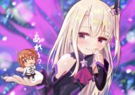 2_females 2girls ahoge bangs bare_shoulders black_dress blush breasts chaldea_uniform chibi dark_persona dress earrings eyes face facial_expression fate fategrand_order fatekaleid_liner_prisma_illya fate_(series) fate_grand_order fate_kaleid_liner_prisma_illya female fujimaru_ritsuka_(female) hair highres illyasviel_von_einzbern jewelry lolibooru.moe long_hair magical_girl multiple_females multiple_girls one_side_up orange_eyes orange_hair pan_korokorosuke prisma_illya purple_eyes safe short_hair shoulders small_breasts smile star star_(symbol) star_earrings testament_(fate) white_hair // 2867x2017 // 4.7MB