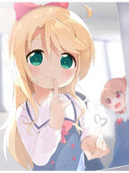 299a9a07fc7375d14233750846cfda4f 2d_art 2girls 3 ahoge bangs blonde_hair blurry blurry_background bow clothing commentary_request d eyebrows eyebrows_visible_through_hair eyes face facial_expression female finger_to_mouth green_eyes hair hair_bow hair_ornament heart high_resolution highres himesaka_noa hoshino_hinata indoors loli long_hair long_sleeves looking_at_viewer makuran mirror multiple_females multiple_girls open_mouth open_smile pixiv_899657 pixiv_95768595 red_bow red_eyes reflection safe sankaku school_uniform skyme smile uniform watashi_ni_tenshi_ga_maiorita! ぼくはきみに恋をした ｍ－くん // 1200x1600 // 171.3KB