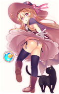 1_female ass black_cat black_cloak black_headwear black_legwear blonde_hair boots brown_footwear cat cloak commentary_request contentious_content dress eyes fangs feline female footwear from_behind from_below full-length_portrait gloves hair hairband hat headwear kneepits legs legwear little_witch_nobeta lolibooru.moe long_hair looking_back looking_down mammal nobeta open_mouth outstretched_arm panties questionable red_eyes ribbon-trimmed_panties safe side-tie side-tie_panties simple_background staff standing_on_one_leg standing_position thigh-highs thighhighs thighs underwear usume_shirou viewed_from_below weapon wedgie white_background white_dress white_gloves white_panties white_underwear wind wind_lift witch_hat // 600x960 // 359.1KB