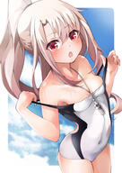 1_female 1girl bangs bare_shoulders blue_sky blush breasts clothing collarbone competition_swimsuit cosplay covered_navel eyes eyewear fate fategrand_order fatekaleid_liner_prisma_illya fate_(series) fate_grand_order fate_kaleid_liner_prisma_illya female glasses hair hair_between_eyes high_ponytail highleg highleg_swimsuit highres illyasviel_von_einzbern jeanne_d'arc_(fate) jeanne_d'arc_(fate)_(all) jeanne_d'arc_(swimsuit_archer)_(fate) jeanne_d'arc_(swimsuit_archer)_(fate)_(cosplay) k352672n lolibooru.moe long_hair looking_at_viewer mochi_(k620803n) navel neck o off_shoulder one-piece_swimsuit open_mouth ponytail questionable red_eyes safe shoulders sidelocks sky small_breasts solo stomach swimsuit swimwear thighs tied_hair whistle whistle_around_neck white_hair // 1060x1500 // 509.2KB