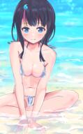 1_female 1girl absurd_resolution bangs bare_shoulders beach bikini black_hair blue_eyes blush breasts clavicle cleavage collarbone eyes face facial_expression fate faterequiem fate_(series) fate_requiem female hair high_resolution indian-style_sitting indian_style landform looking_at_viewer magatama_hair_ornament medium_breasts medium_hair medium_length_hair multicolored_hair navel neck pan_korokorosuke pink_hair safe shore shoulders sitting smile solo stomach streaked_hair swimsuit swimwear thighs utsumi_erise very_high_resolution water white_bikini white_swimsuit // 2532x4096 // 4.1MB