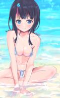 1_female 1girl absurd_resolution bangs bare_shoulders beach bikini black_hair blue_eyes blush breasts clavicle cleavage collarbone eyes face facial_expression fate faterequiem fate_(series) fate_requiem female hair high_resolution indian-style_sitting indian_style landform looking_at_viewer magatama_hair_ornament medium_breasts medium_hair medium_length_hair multicolored_hair navel neck pan_korokorosuke pink_hair safe shore shoulders sitting smile solo stomach streaked_hair swimsuit swimwear thighs utsumi_erise very_high_resolution water white_bikini white_swimsuit // 2532x4096 // 4.1MB