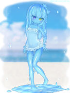 1_female 1girl 2 absurd_resolution absurdres alien_girl bare_arms bare_legs bare_shoulders barefoot blue_hair blue_sclera blue_skin blurry blurry_background blush bow breasts colored_sclera colored_skin commentary_request contrapposto curss curss0529 depth_of_field eyes feet female frilled_swimsuit frills full-length_portrait full_body green_eyes hair hair_bow head_tilt heterochromia high_resolution highres legs long_hair monster_girl navel one-piece_swimsuit original parted_lips purple_eyes safe shoulders slime_girl slimegirl small_breasts solo standing standing_position stomach swimsuit swimwear thigh_gap white_bow white_swimsuit wrist_bow きゅれす 水着スライム💧 // 1875x2500 // 2.4MB