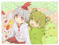 2_females 2girls animal blush cock eyes female frog green_eyes green_hair hair loli multiple_females multiple_girls nail_polish original pink_eyes skirt tied_hair twintails white_hair young // 1847x1414 // 1.8MB