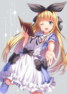 1_female 4 ;d apron bangs black_bow black_footwear black_hairband black_ribbon blonde_hair blue_dress blush bobby_socks book bow dress explicit eyebrows eyebrows_visible_through_hair eyes face facial_expression female footwear green_eyes hair hair_ribbon hairband high_resolution higuchi_kaede holding holding_book holding_object legs legwear lolibooru.moe long_hair maid_apron maid_attire mononobe_alice nijisanji one_eye_closed open_book open_mouth puffy_short_sleeves puffy_sleeves ribbon safe shizuka_rin shoes short short_sleeves sleeves smile socks solo standing_on_one_leg standing_position tsukino_mito very_long_hair virtual_youtuber white_apron white_legwear yuuri_nayuta にじさんじまとめ01 伏見ガク 剣持刀也 夕陽リリ 家長むぎ 悠理なゆた 物述有栖 // 1000x1412 // 998.3KB