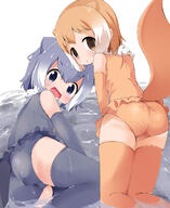 10s 2girls animal_ears armwear ass bare_shoulders blue_eyes brown_eyes butts_[kemono_friends] commentary_request contentious_content elbow_gloves empty_eyes extra_ears facial_expression fur fur_collar gloves grey_gloves grey_hair grey_legwear high_resolution japanese_otter_(kemono_friends) kemono_friends kenzen kneeling legwear loli lolibooru.moe looking_at_viewer looking_back makuran multicolored_hair one-piece_swimsuit open_mouth orange_gloves orange_hair orange_legwear oriental_small-clawed_otter_(kemono_friends) otter_ears otter_tail pixiv_68184448 pixiv_899657 sankaku_channel short_hair skyme small-clawed_otter_(kemono_friends) smile swimsuit swimwear tail two-tone_hair white_hair みずあそび やーらしー! カワウソ(けものフレンズ) ケツメカワウソ ジャガーホイホイ ニホンカワウソ(けものフレンズ) ｍ－くん // 1359x1665 // 1.3MB