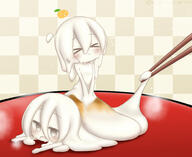 2_females 2girls >_< blush chopsticks colored_skin curss female grey_eyes high_resolution highres jitome long_hair lying minigirl mochi monster_girl multiple_females multiple_girls notice_lines on_stomach open_mouth original out_of_frame safe skin slime_girl t twitter_username white_hair white_skin // 1957x1597 // 1.4MB