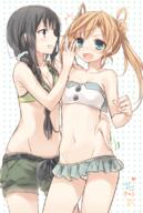 10s 2girls abukuma_(kantai_collection) adapted_costume alternate_costume bad_link bandeau bangs bikini bikini_skirt bikini_top black_hair blonde_hair blunt_bangs blush braid breasts character_name cleavage clothing female female_focus groin hair hair_tie hand_on_another's_hip heart kantai_collection kasu_(return) kitakami_(kantai_collection) komeshiro_kasu legwear lesbian long_hair medium_breasts midriff multiple_females multiple_girls navel patterned_background pleated_skirt safe sailor_uniform sankaku_channel school_uniform schoolgirl_uniform serafuku shorts simple_background skirt small_breasts solo stomach swimsuit swimwear tied_hair translated twintails uniform white_background yuri // 531x791 // 510.5KB
