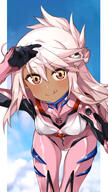 1_female 1girl 352672 arm_up bangs blue_sky blush bodysuit breasts brown_skin chloe_von_einzbern cloud commentary cosplay dark-skinned_female dark_skin day environmental_suit explicit eyebrows eyebrows_visible_through_hair eyes face facial_expression fate fategrand_order fatekaleid_liner_prisma_illya fate_(series) fate_kaleid_liner_prisma_illya female hair hair_between_eyes half_updo highres leaning leaning_forward licking licking_lips lolibooru.moe long_hair looking_at_viewer makinami_mari_illustrious makinami_mari_illustrious_(cosplay) mochi_(k620803n) neon_genesis_evangelion neon_genesis_evangelion_(cosplay) orange_eyes pillarboxed pink_bodysuit pink_hair pixiv_id_749509 plugsuit rebuild_of_evangelion safe safebooru sankaku_channel sky small_breasts smile solo thighs tied_hair tongue tongue_out もち プリズマ☆イリヤ500users入り マリ☆クロ // 1129x2000 // 724.8KB