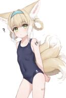 1_female 1girl 2d_art 86ceb5b8-d4a8-4e40-a8b2-de6a27c24c53 absurd_resolution absurdres alternate_costume animal_ear_fluff animal_ears animal_tail arknights bandage bandaid bandaid_on_leg bangs bare_shoulders blonde_hair blue_hairband blue_swimsuit blush braid breasts closed_mouth clothing collarbone commentary_request covered_navel cowboy_shot ears explicit eyebrows eyebrows_visible_through_hair eyes female fox_ears fox_girl fox_tail green_eyes hair hairband hawawa high_resolution highres kitsune loli long_hair looking_at_viewer multicolored_hair multiple_tails name_tag navel neck old_school_swimsuit one-piece_swimsuit oripathy_lesion_(arknights) paid_reward_available pixiv_41989573 pixiv_96821098 question_mark questionable reward_available safe sankaku school_swimsuit shoulders sidelocks simple_background small_breasts solo spoken_question_mark standing standing_position stomach suzuran_(arknights) swimsuit swimwear tagme tail tank_suit tied_hair user_gfjp8448 very_high_resolution white_background white_hair がちがち スズラン スズラン6_r18 // 2189x3244 // 2.3MB