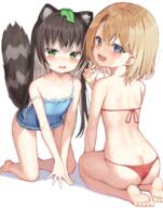 2girls all_fours animal_ear_fluff animal_ears animal_tail ass back bangs bare_arms bare_legs barefoot bent_knees bikini blonde_hair blue_eyes blue_swimsuit blush brown_hair butt_crack clothing d ears eyebrows eyebrows_visible_through_hair eyes face facial_expression fang feet female flat_chest from_behind green_eyes hair heart heart-shaped_pupils heart_symbol leaf legs loli lolibooru.moe long_hair looking_at_viewer looking_back mannack medium_hair medium_length_hair multicolored_hair multiple_females multiple_girls one-piece_swimsuit open_mouth open_smile original original_character questionable raccoon_ears raccoon_girl raccoon_tail raised_tail red_bikini red_swimsuit safe sankaku seiza sitting skin_fang smile soles strap_slip streaked_hair swimsuit swimwear symbol-shaped_pupils tail tail_raised v_arms wardrobe_malfunction wet オリジナル_3 // 840x1068 // 878.7KB