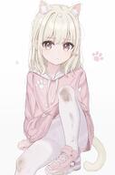 1girl animal_ear_fluff animal_ears animal_hands animal_tail bangs blonde_hair brown_eyes cat_girl cat_paw cat_paws cat_tail closed_mouth clothes_lift clothes_pull clothing commentary_request contentious_content cowboy_shot crotch_seam_(vertical) crying dirty dirty_clothes dress eyebrows eyebrows_visible_through_hair eyes feline_characteristics footwear hawawa high_resolution highres hooded_dress legwear loli long_sleeves looking_at_viewer nekomimi original pale_skin panties panties_under_pantyhose pantyhose parfait_(hawawa) paws petals pink_dress shoes simple_background sitting skirt solo tail thighband_pantyhose white_background white_legwear white_panties white_pantyhose // 1526x2300 // 244.2KB