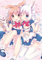 2d 2girls ;p amedamacon animal_ears animal_tail anthropomorphism bad_id bad_pixiv_id bangs blue_dress blue_eyes blush braid breasts brown_eyes brown_hair bunny_ears bunny_girl bunny_tail canine commentary_request cupcake d dress ears explicit eyebrows eyebrows_visible_through_hair eyes face facial_expression female food footwear fox fox_ears fox_girl fox_tail frills fruit hair hair_between_eyes half_updo hands_up holding holding_food knees_up legwear long_hair looking_at_viewer maid mammal mary_janes medium_breasts multiple_females multiple_girls one_eye_closed open_mouth original original_character pastry_bag pink_background pixiv_65396680 point_of_view rabbit_ears rabbit_girl safe shoes simple_background sitting small_breasts smile strawberry sweets tail tareme tareme_eyes tasting thigh-highs thighhighs tongue tongue_out wakasa3426 wariza wavy_mouth whipped_cream white_hair white_legwear wrist_cuffs うさぎ きつね 美味しそう！ // 714x1000 // 554.3KB