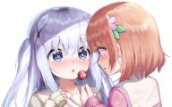 2girls aqua_eyes blue_hair blush brown_hair candy cardigan close clothing dessert duo eyes female food gochuumon_wa_usagi_desu_ka gochuumon_wa_usagi_desu_ka? hair hair_ornament holding holding_candy holding_food holding_lollipop holding_object hoto_cocoa hoto_cocoa's_school_uniform indirect_kiss kafuu_chino kafuu_chino's_school_uniform konachan lesbian light_background loli lolibooru.moe lollipop long_hair mannack matching_outfit multiple_females multiple_girls open_mouth orange_hair pink_cardigan pink_vest pixiv_id_29759565 purple_eyes questionable safe sankaku_channel school_uniform short_hair shoujo_ai simple_background sweets symbol-shaped_pupils tied_hair twintails uniform vest white_background x_hair_ornament yellow_cardigan yellow_vest yuri ココア ココア❤チノ ココチノ チノ // 1300x810 // 1.0MB